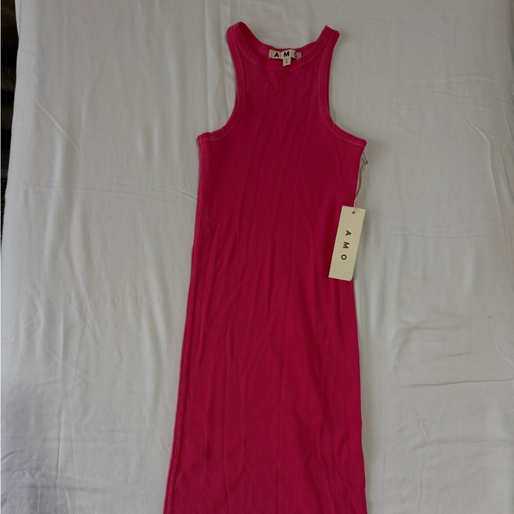NWT New AMO Muscle Tank Ribbed Bodycon Midi Dress Pink Size XS